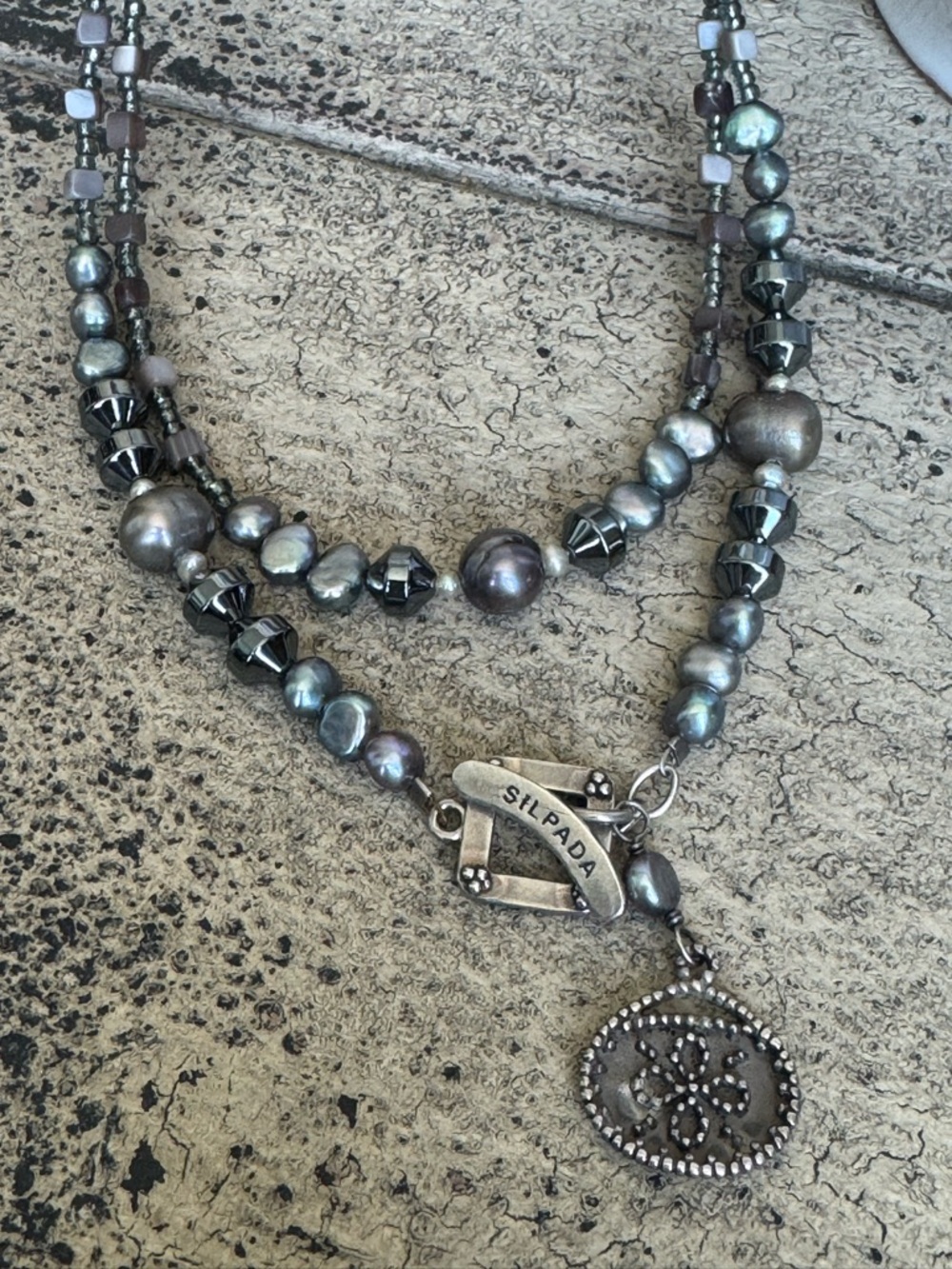 Silpada Pearl & Hematite Lariat Necklace